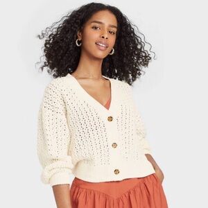 White Knit Button Up Cardigan Sweater
